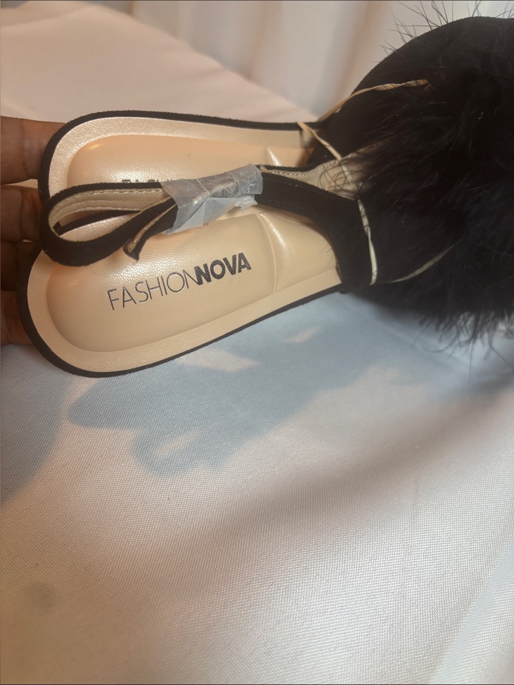 Fashion Nova Black Faux Fur Slide Mules